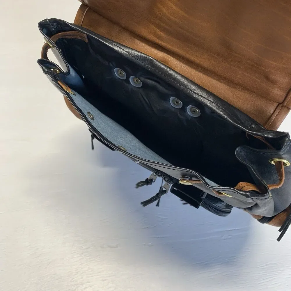 Rare Vintage 1980s Dony New York Leather Nylon Backpack New With Tags